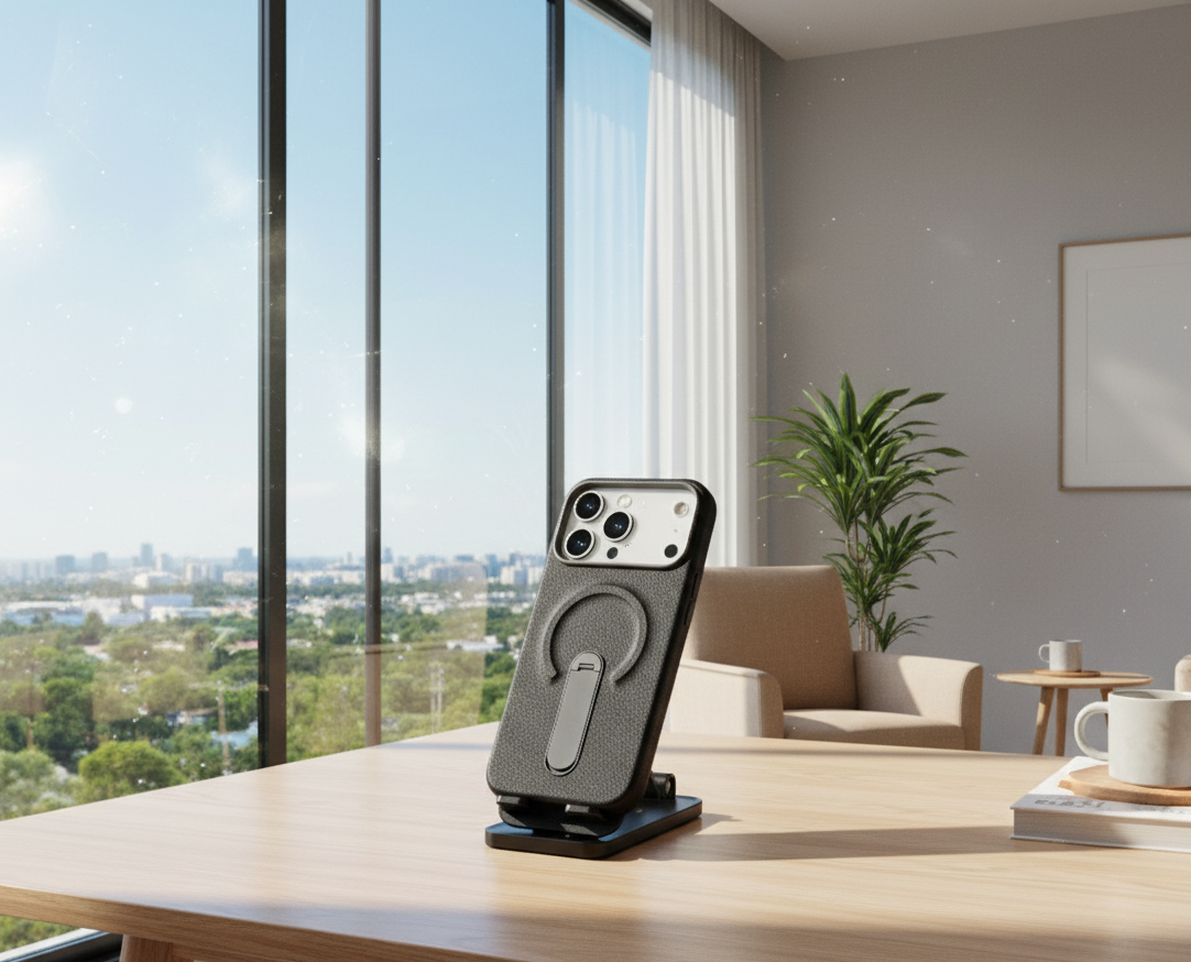 Luxury Leather MagSafe Case with Ring Kickstand for iPhone