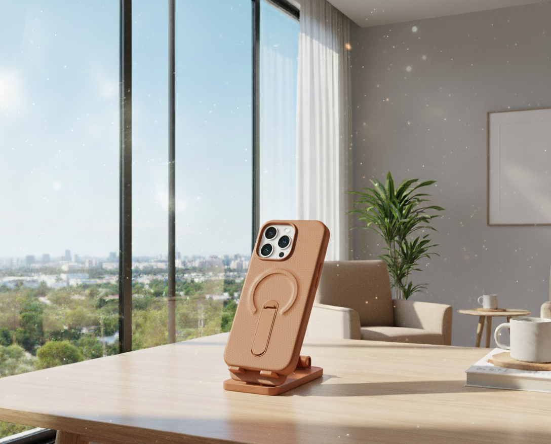 Luxury Leather MagSafe Case with Ring Kickstand for iPhone