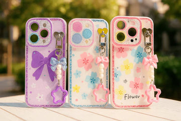 Glitter Floral Case with Charm