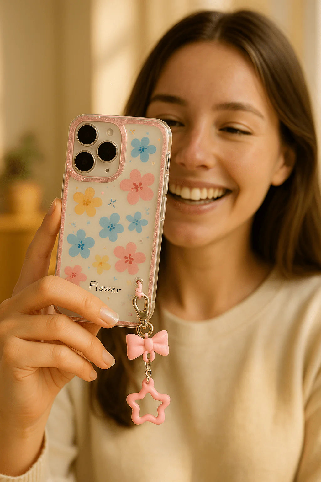 Glitter Floral Case with Charm