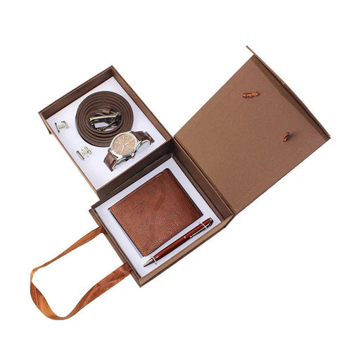 Men's Creative Packed Gift Box Watches Set Quartz Wrist Watch Belt Wallet